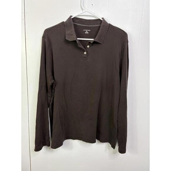 Lands' End Tops - Lands End Shirt Womens Size XL Chocolate Brown Polo Long Sleeve Cotton